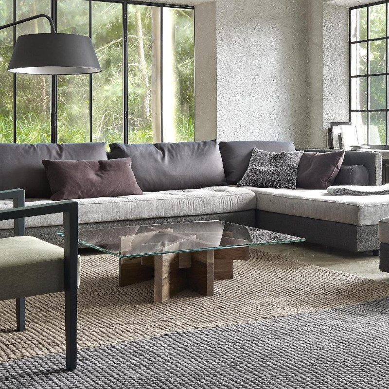 degas德加意式极简玻璃茶几实木咖啡茶桌客厅10方形茶台轻奢现代