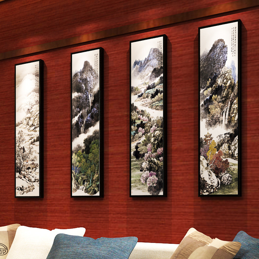 新中式装饰画现代办公室客厅挂画餐厅壁画国画四季春夏秋冬四条屏