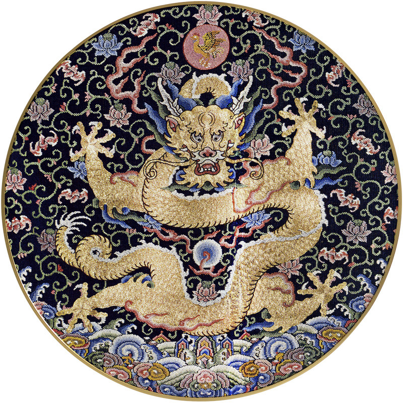 祥纹华锦中国吉祥动物装饰画龙凤图腾富贵宫廷风圆形挂画餐厅