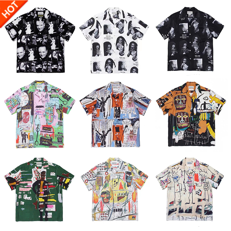LIFE WACKO MARIA联名日潮涂鸦夏威夷休闲短袖花衬衫情侣T恤男女