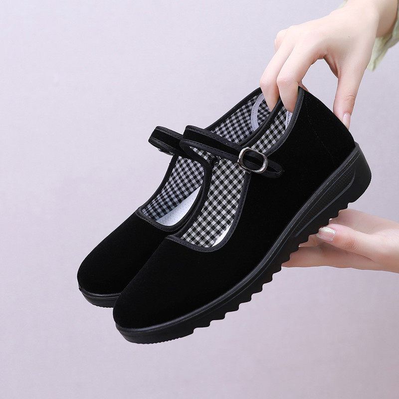 老北京布鞋女鞋单鞋牛筋底工作鞋黑色防滑酒店上班鞋跳舞妈妈鞋女