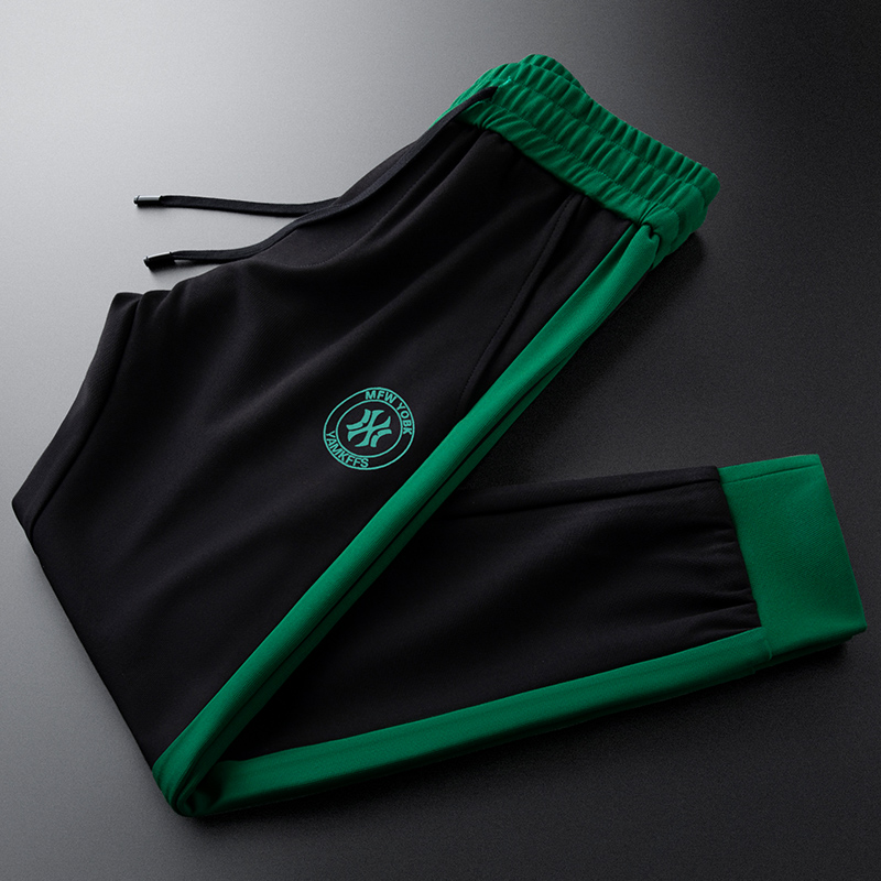 Cevleve欧货黑色松紧腰卫裤男束脚休闲运动裤子春秋潮流条纹男裤