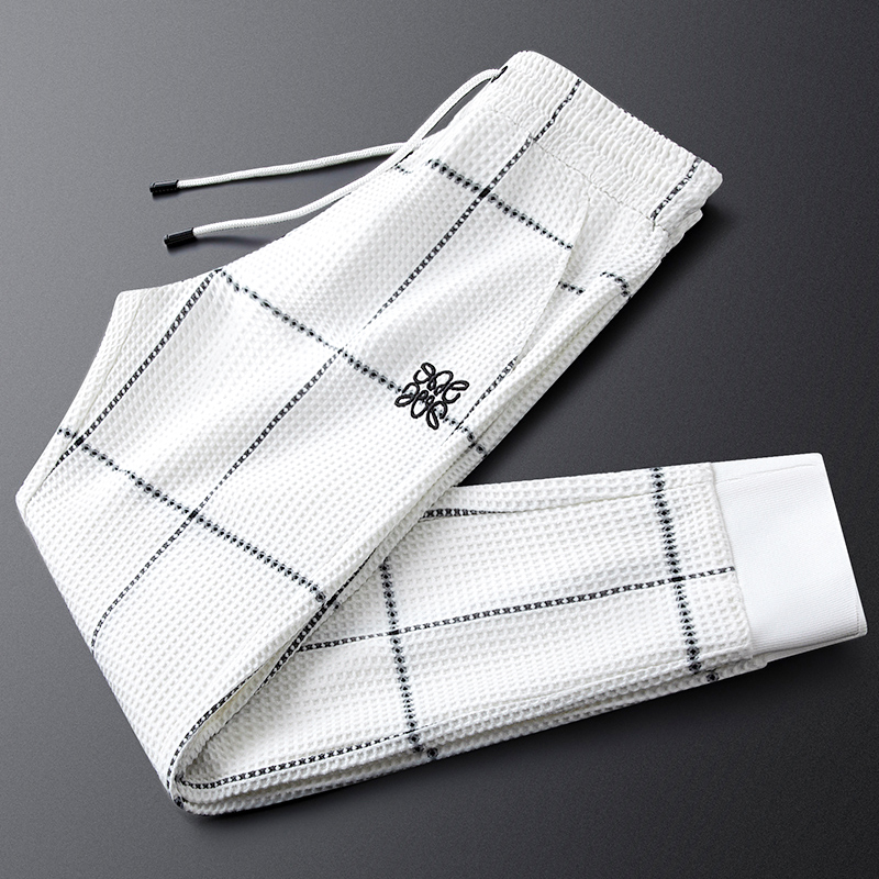 Cevleve轻奢黑白时尚大格子裤男春秋质感提花面男士休闲运动长裤