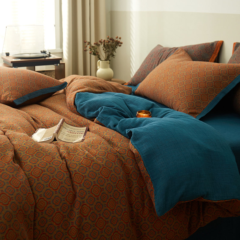 纯棉纱布棉床新疆被罩全棉双层高级轻奢复古被套