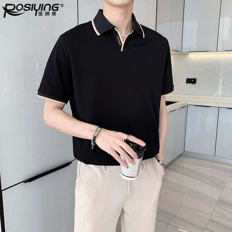高级感短袖t恤男士夏季痞帅翻领POLO衫潮牌男装2022新款半袖上衣