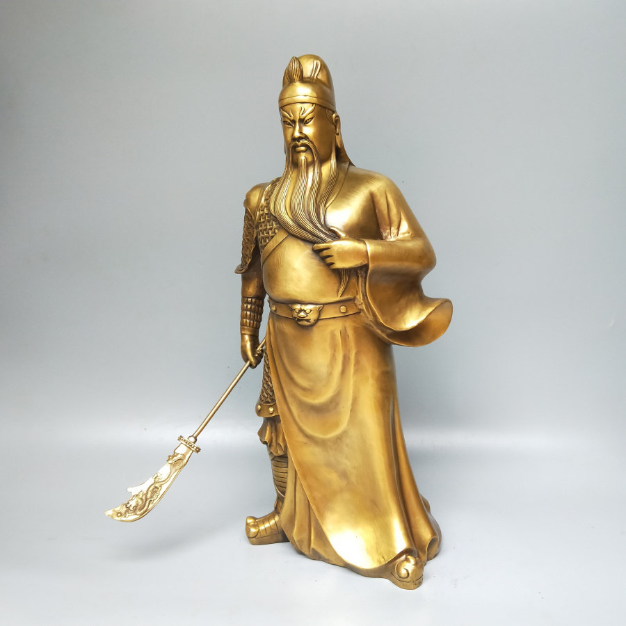 关公铜像摆件纯铜忠义千秋二爷竖刀横刀站像摆件