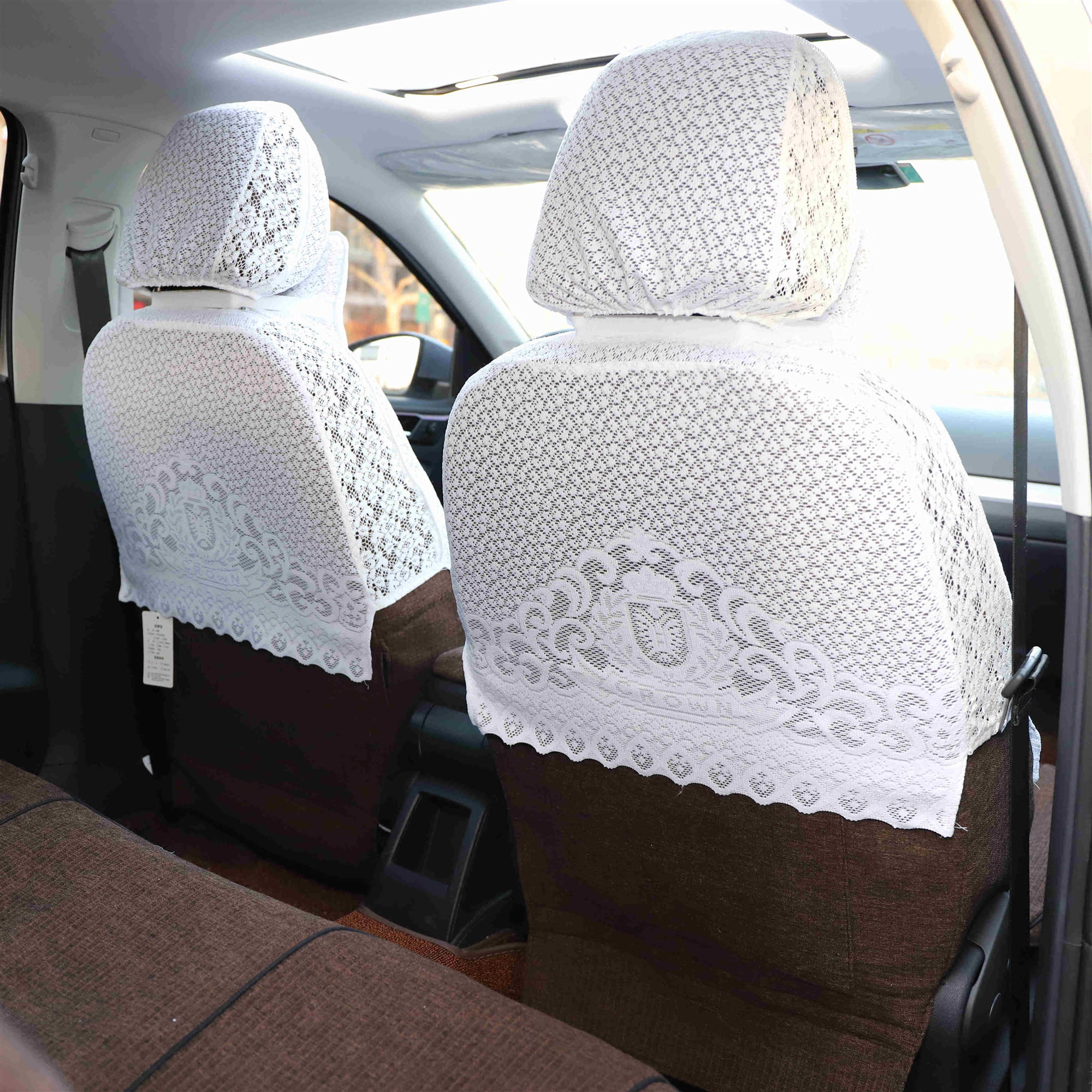 半截蕾丝汽车座套颈枕套头枕布艺车套座椅套前排四季通用布套直销