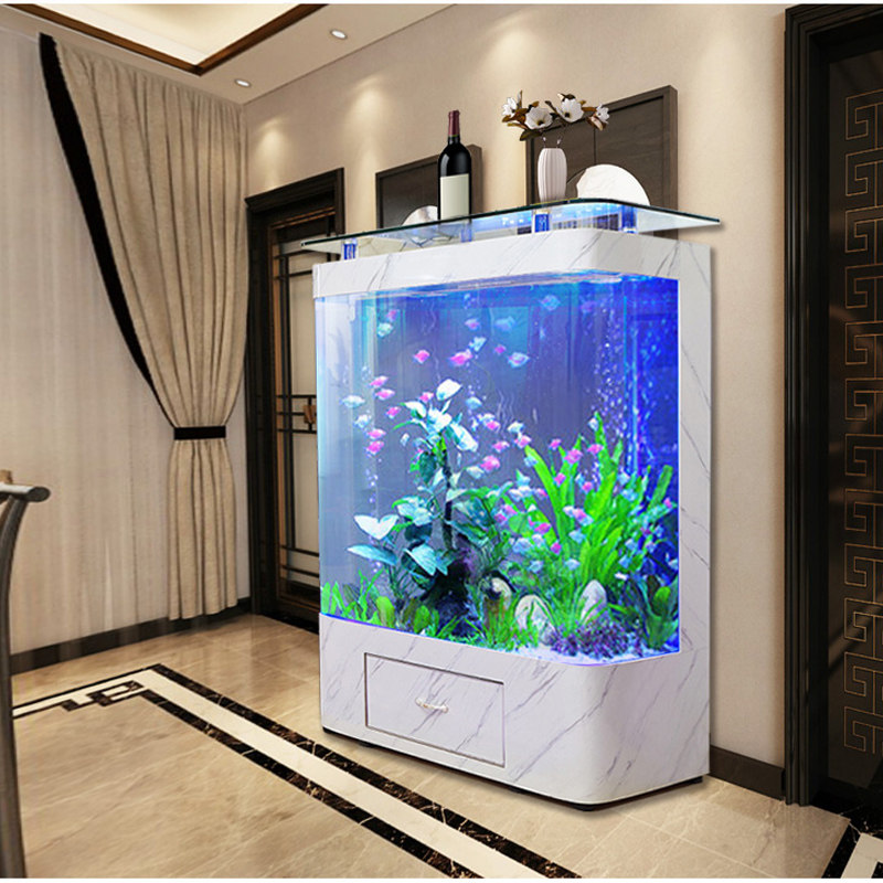 欧式新款双圆水族箱客厅家用靠墙落地生态中大型鱼缸