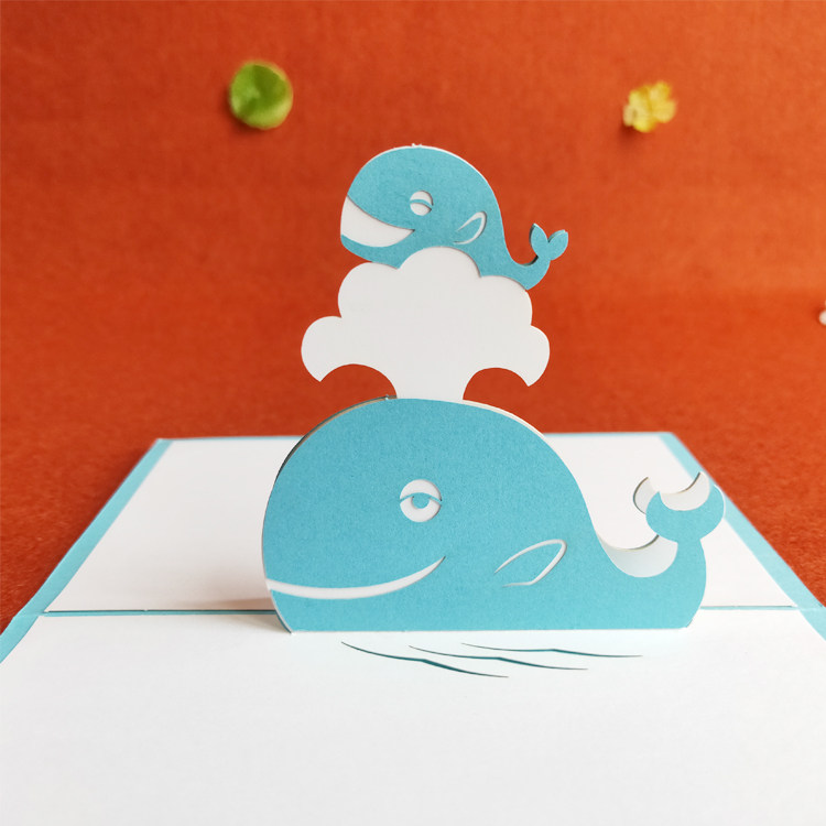 3d立体贺卡创意鲸鱼韩国手工diy镂空纸雕贺卡