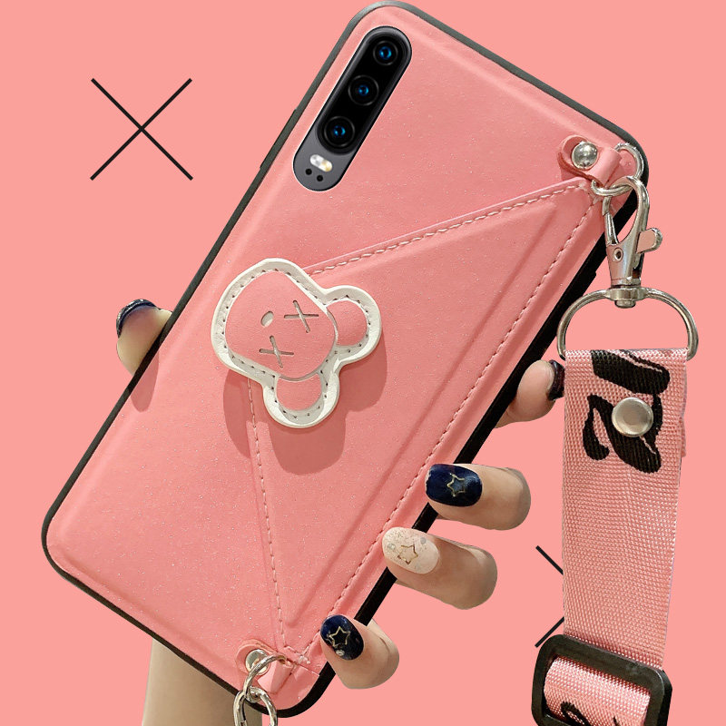 零钱p30pro心防少女粉色p20卡包皮质p10plus挂脖手机保护套