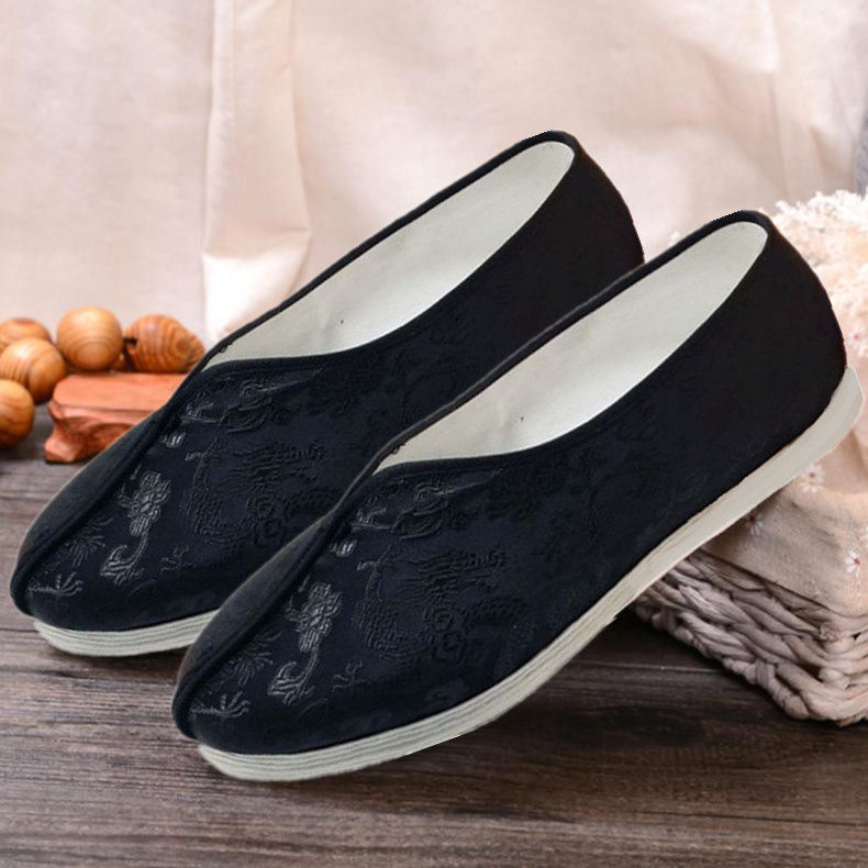 老北京布鞋纯手工麻绳纳底布底千层底龙凤寿鞋特大码女单鞋男单鞋