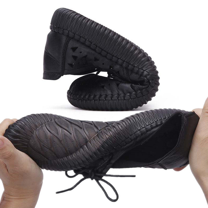 老北京布鞋女鞋新款休闲镂空透气防滑牛筋底女凉鞋系带大码女网鞋