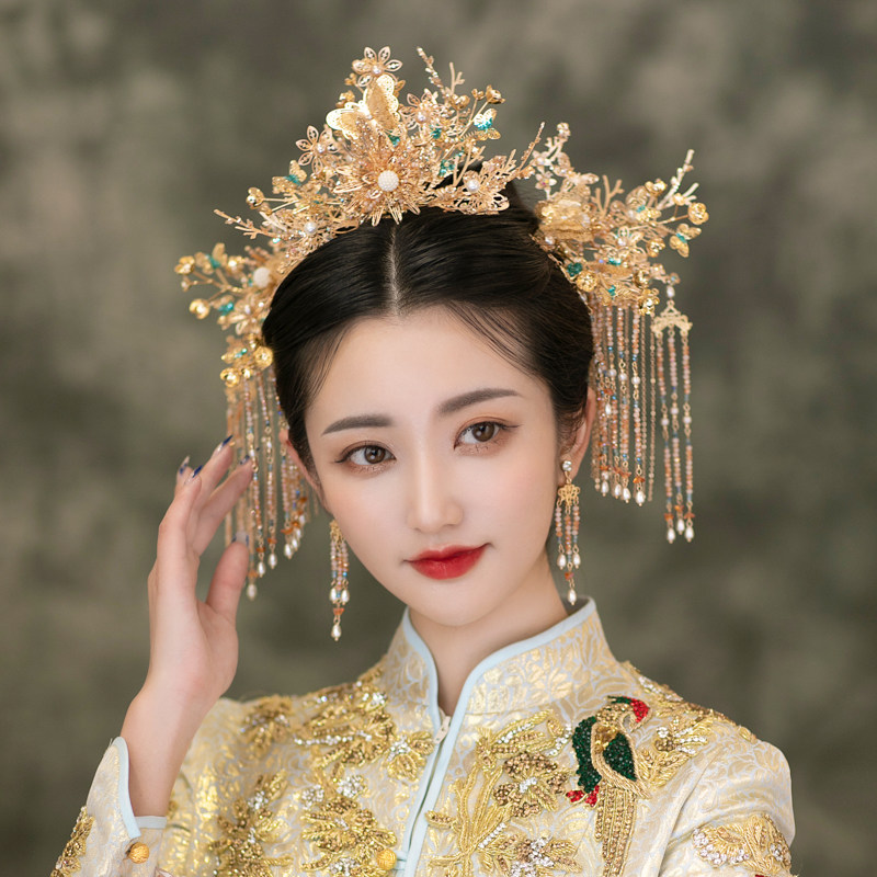 新娘头饰2020新款古装中式秀禾结婚凤冠霞帔步摇发饰