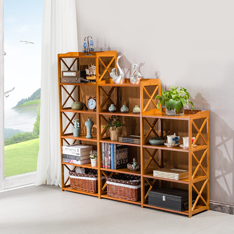 楠竹竹子三层柜组组合置物架加厚多层收纳小书单个书柜