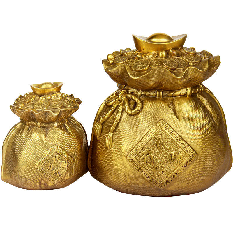 泰山老奶奶代代有钱纯铜钱袋子家居饰品招财旺财风水客厅摆件