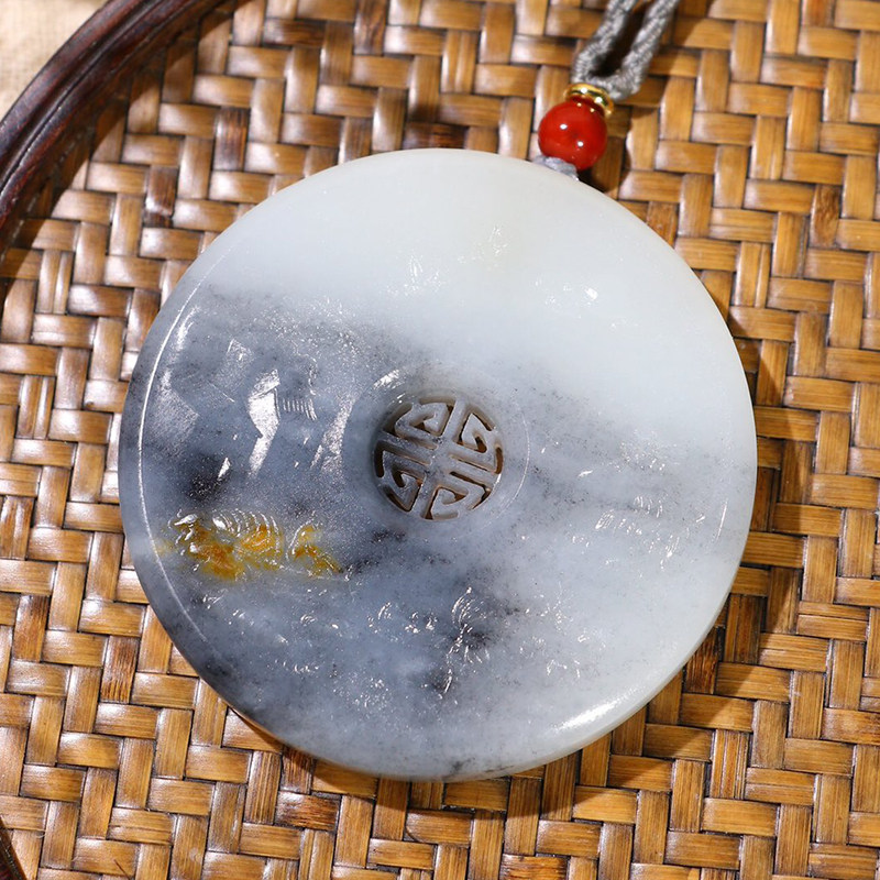 新疆天然和田玉青花籽料男士吊坠山水牌女款项链玉石挂件玉佩60g