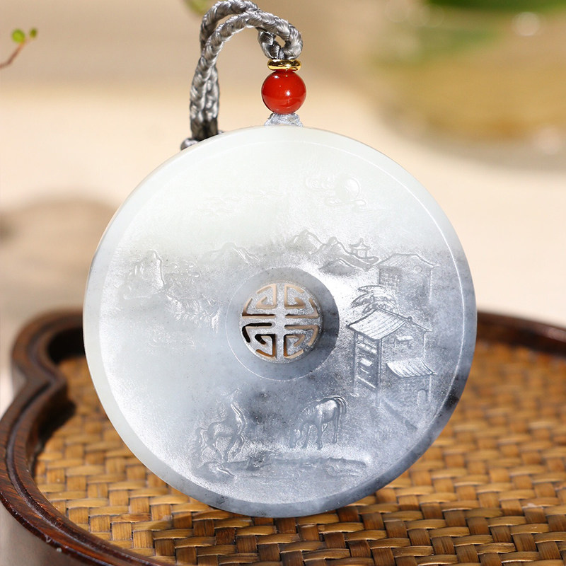 新疆天然和田玉青花籽料男士吊坠山水牌女款项链玉石挂件玉佩60g