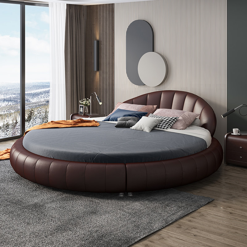 格杰仕皮床圆双人床现代简约主卧公主轻奢圆形榻榻米婚床皮艺床