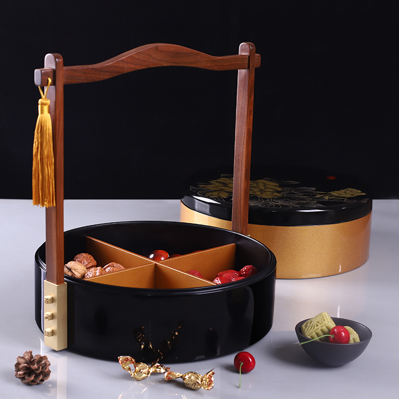 晋元恒原创漆器复古双层木质提盒食盒古风零食果盘