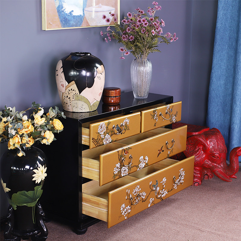 中式晋元恒彩绘玄关柜新装饰储物斗手绘漆器家具门厅