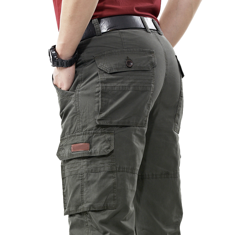 秋季多口袋工装裤男士户外纯棉休闲裤厚款军裤直筒大码宽松裤子潮