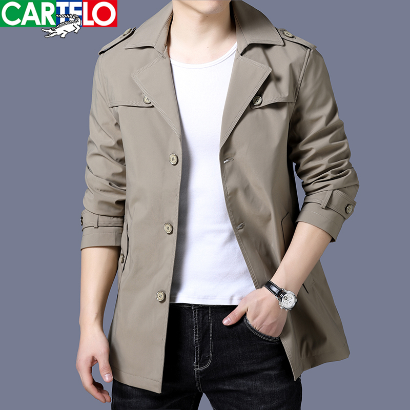 卡帝乐鳄鱼男士风衣中长款2022春秋新款英伦风商务休闲爸爸装外套