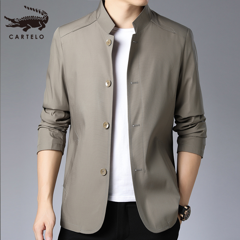 卡帝乐鳄鱼夹克男春秋季商务休闲宽松爸爸装薄款中年男士立领外套