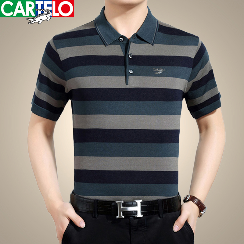 卡帝乐鳄鱼夏季中年人男士短袖t恤宽松翻领薄款丅恤40-50岁爸爸装