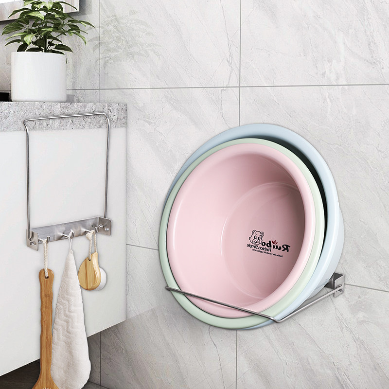 卫生间盆子收纳洗手间脸盆挂钩壁挂式厕所厨房打孔浴室角架