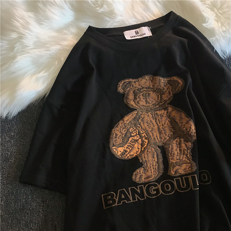 美式橄榄熊 日系复古潮牌宽松oversize男女情侣宽松短袖T恤