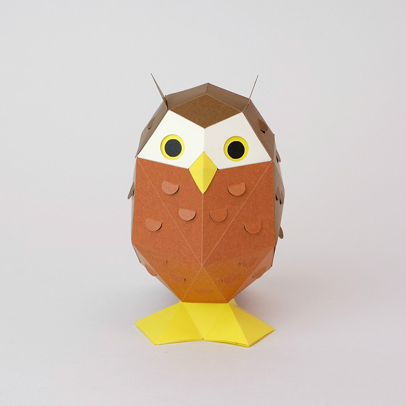 日本折纸玩具kakukakutiny桌面系列猫头鹰其他类型纸模