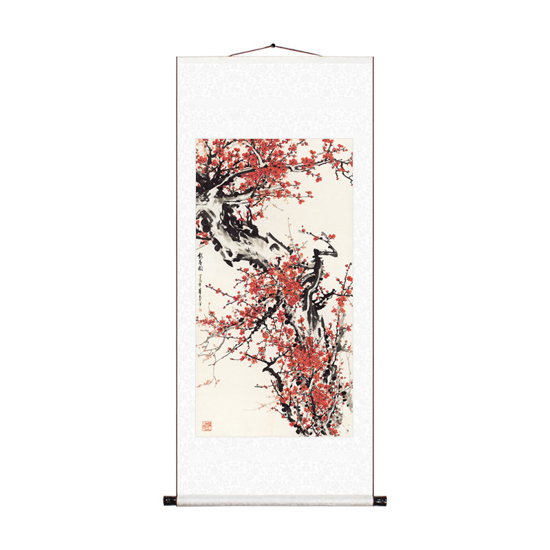 董寿平梅花国画水墨画装裱条幅立轴客厅玄关装饰画国画