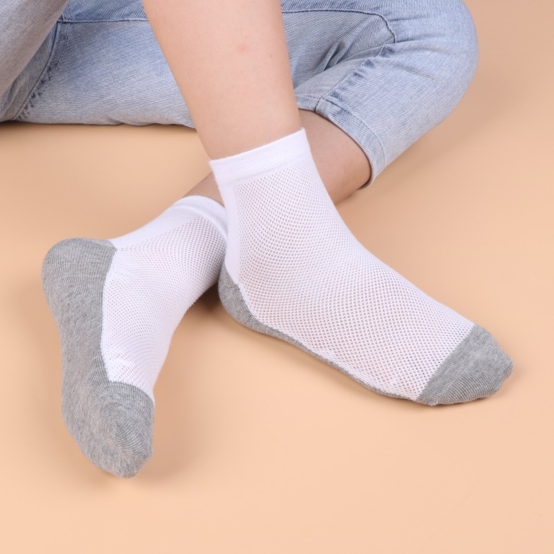 儿童ab袜子白袜子男童白色灰底透气短袜纯棉儿童袜子016岁