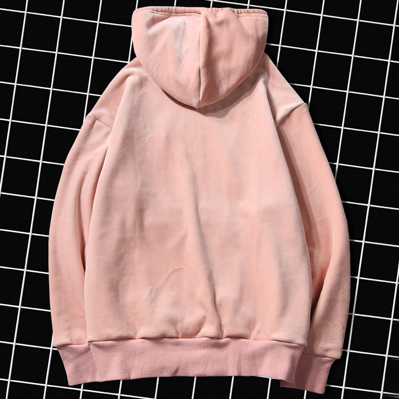 卫衣男粉红色情侣装冠军韩版秋季刺绣连帽休闲厚款卫衣