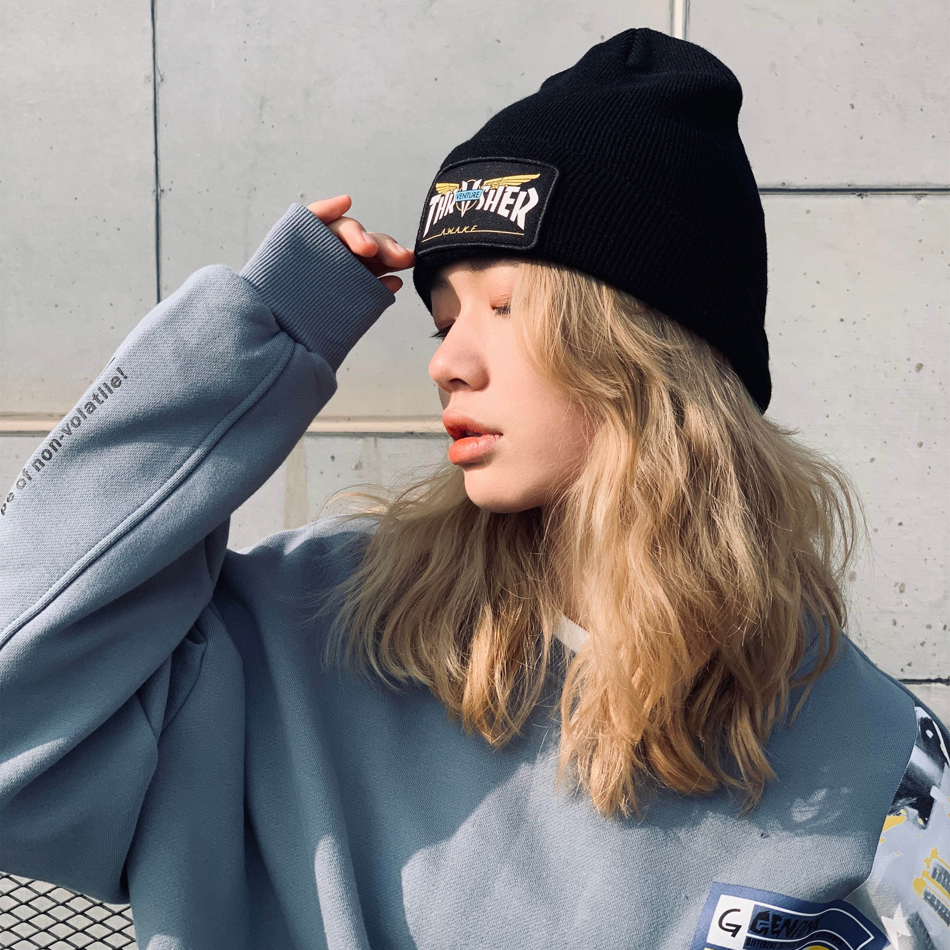 现货thrasherventurecollab联名刺绣logo火焰冷帽男女帽子