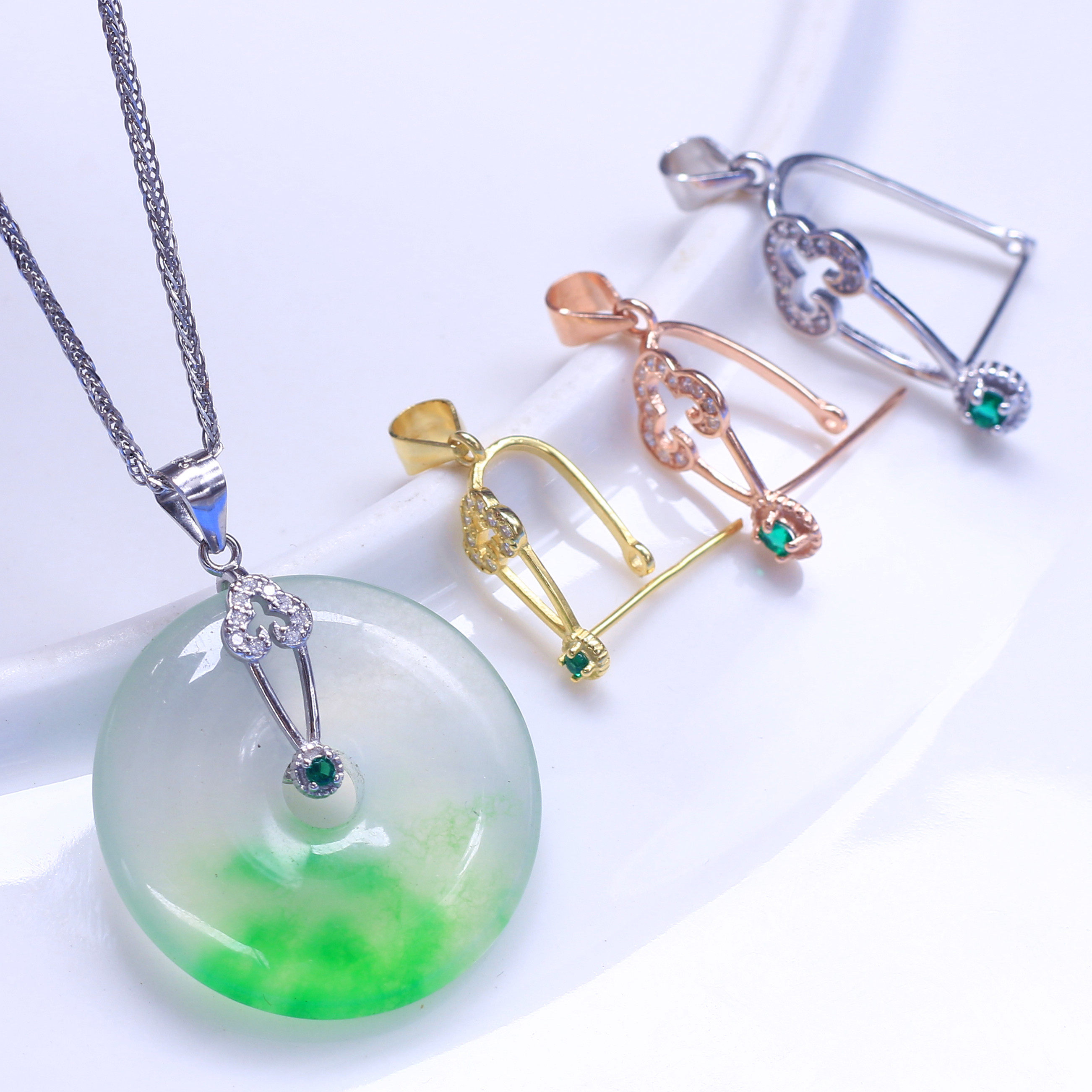 扣头吊坠卡扣纯银平安扣夹扣小号中号大号银扣扣