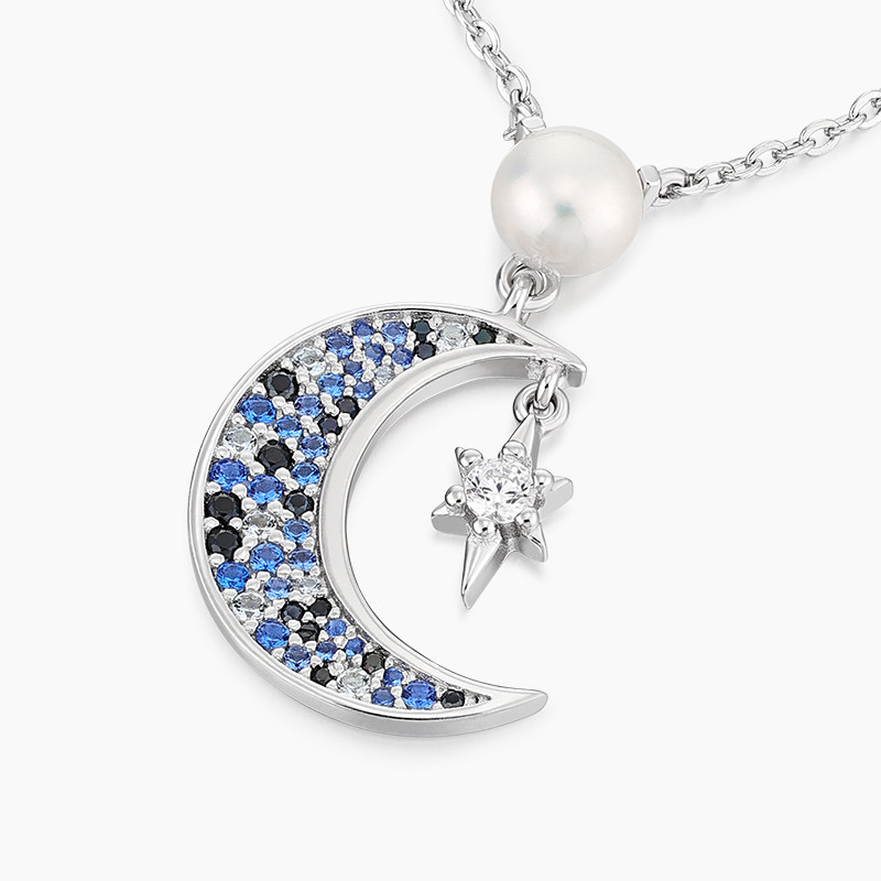 卡蒂罗星月项链简约气质珍珠纯银吊坠冷淡锁骨项链