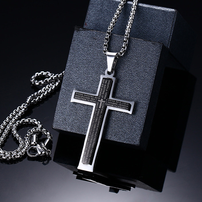 年货黑色祷文十字架项链潮男个性欧美项链