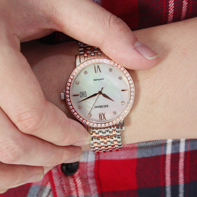 新款正品reimah雷迈手表女士石英表日历时尚镶钻国产腕表
