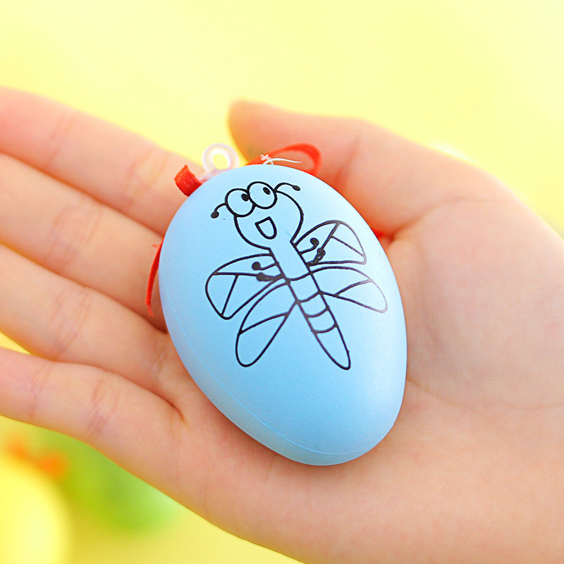 卡通彩绘鸡蛋套装图案仿真塑料彩蛋儿童diy白模填色