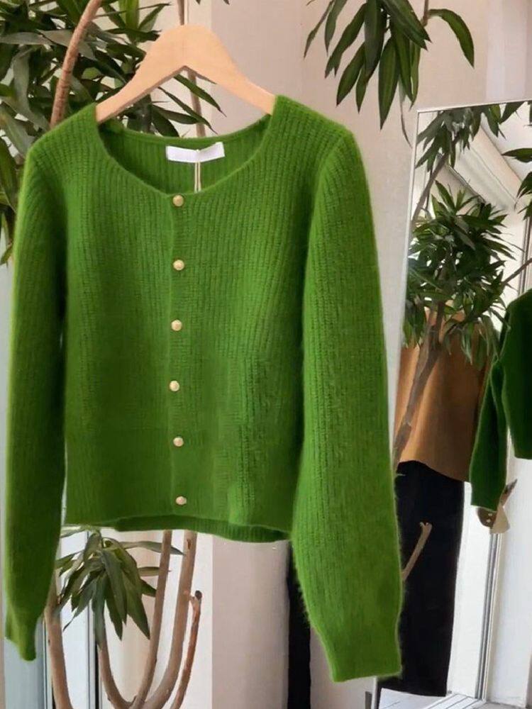 欧货高级感超好看绿色毛衣外套秋冬外穿时尚羊绒衫