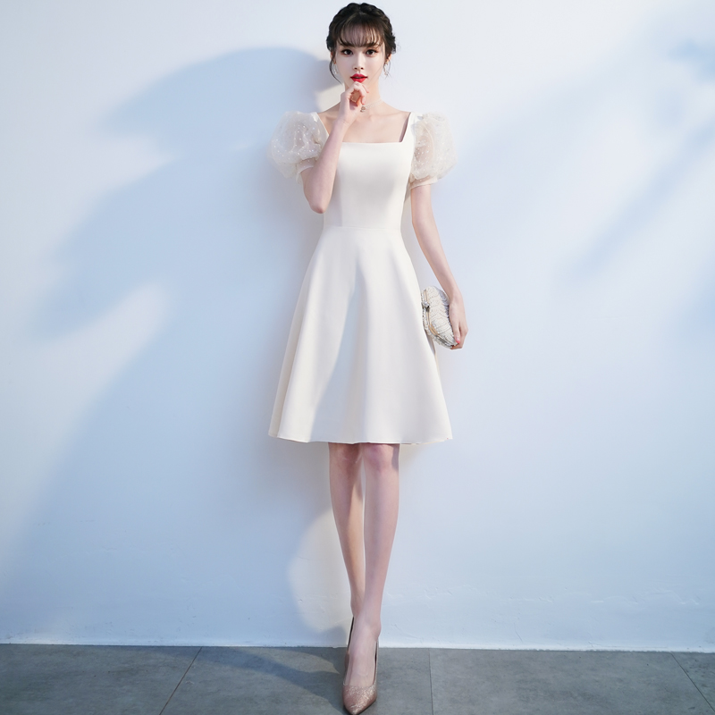 小个子晚礼服裙女夏季领证登记平时可穿白裙洋装礼服