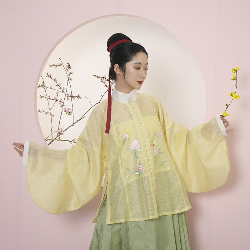 春下汉服明制刺绣立领对襟小袖琵琶袖单现货汉服