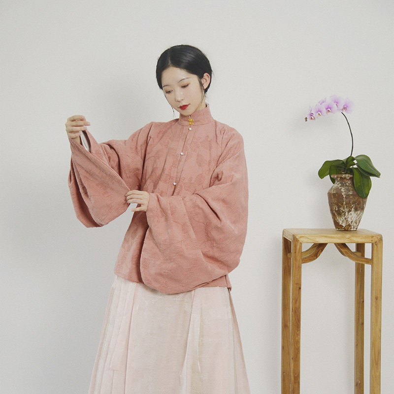 春下汉服君须明制秋冬立领对襟短袄棉麻提花民族服装