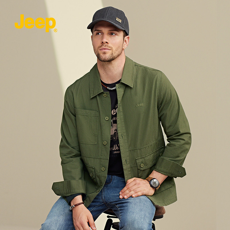 jeep工装夹克休闲翻领绿色外军户外宽松吉普夹克