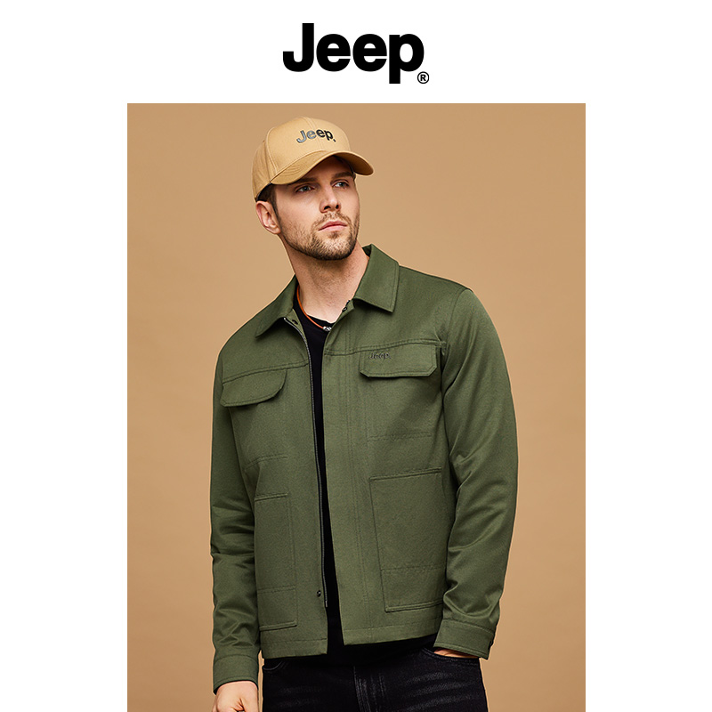jeep吉普2021年秋季男士短款休闲大码美式高端刺绣绿色长袖夹克男