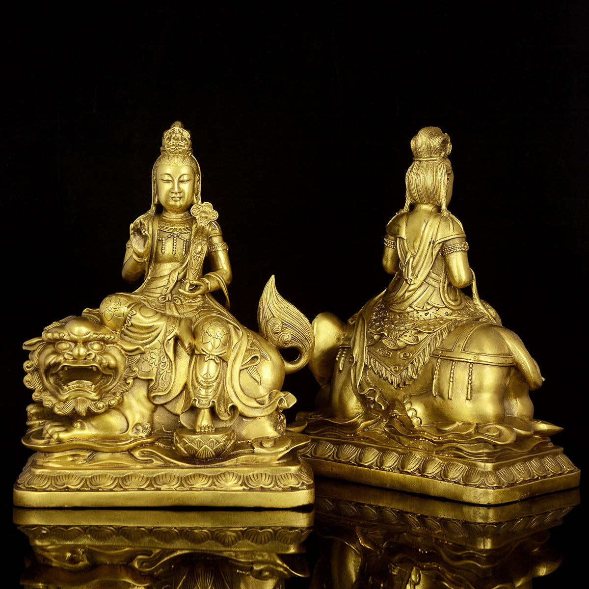 菩萨卓弘铜普文殊佛像家用客厅摆件工艺品家居摆件