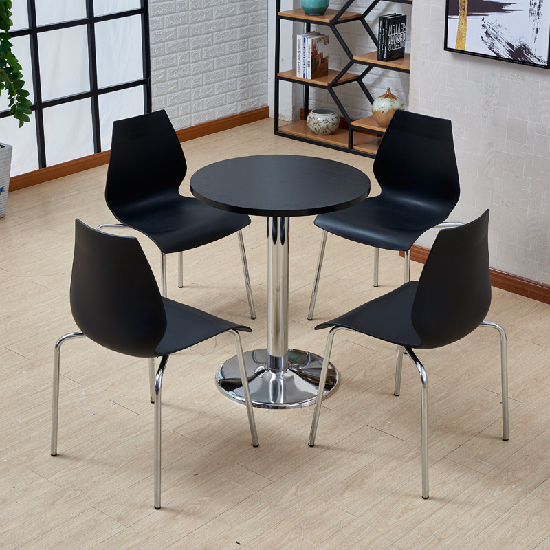 白色展会桌椅一桌四椅店铺创意接待休闲洽谈桌椅组合会客小圆桌子