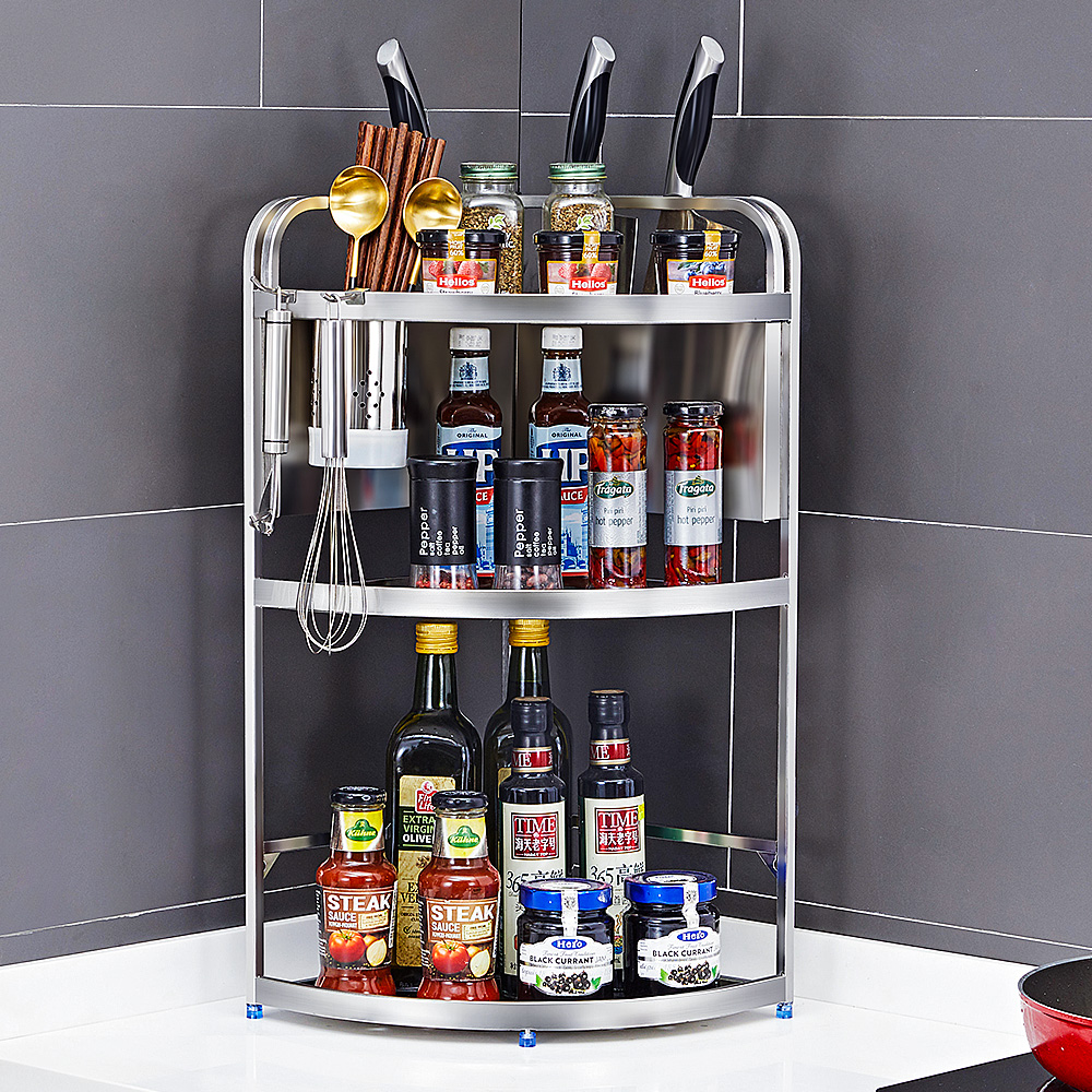 不锈钢厨房三角置物架转角调料调味品扇形拐角多功能厨房置物架
