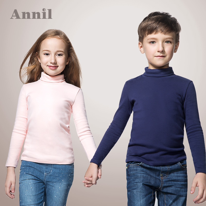 2020秋季新款，安奈儿 男女童纯棉高领长袖针织衫打底衫 （90~150码）多色